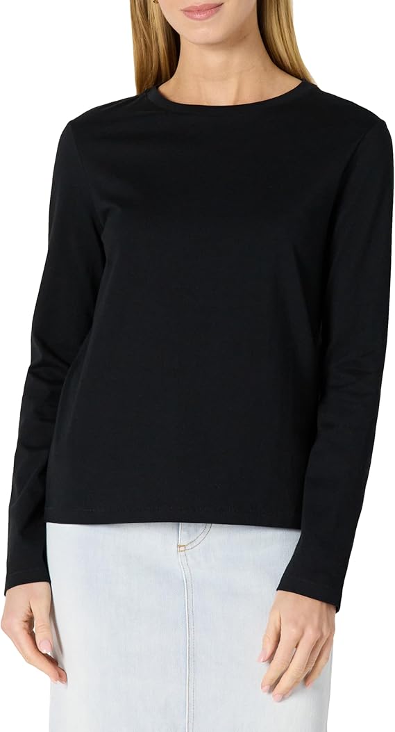 Amazon Essentials Women's 100% Cotton Regular-Fit Long-Sleeve V-Neck T-Shirt