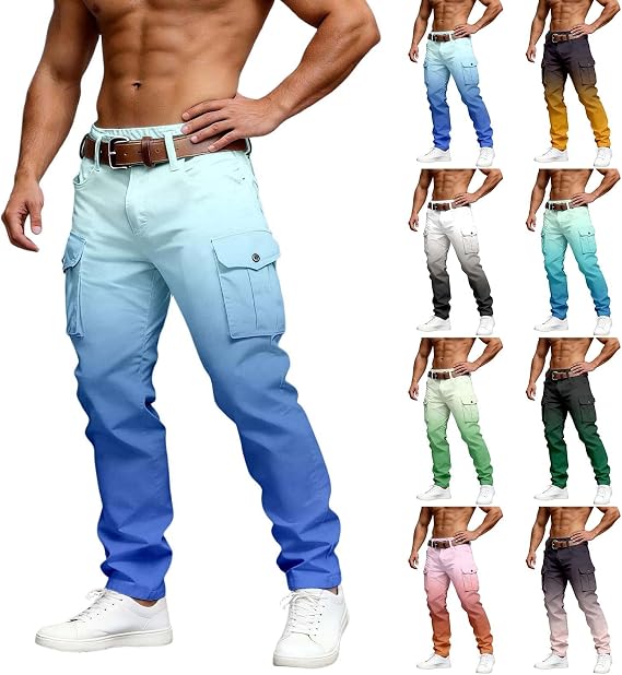 Men's Cargo Hiking Pants with Front Pockets Gradient Color Print Pants Utility Lightweight Military Outdoors Jogger Trousers