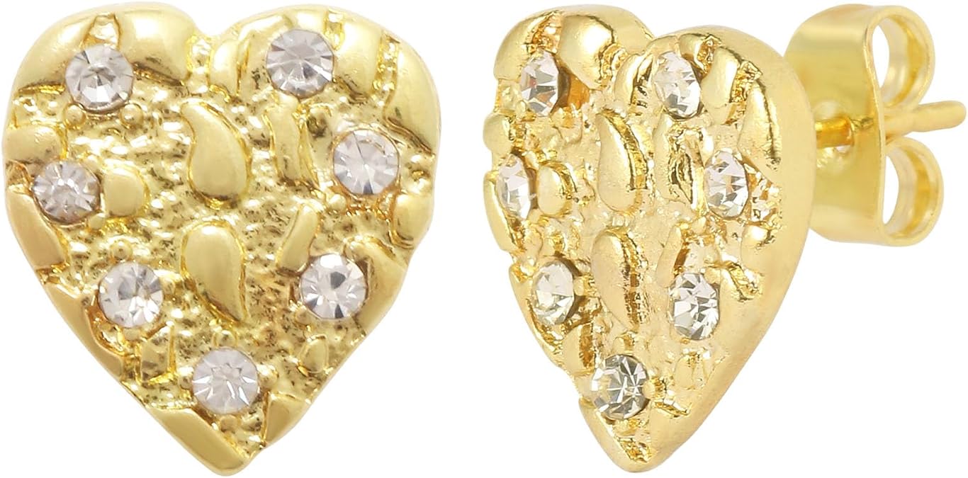 Gold heart earrings gold nugget earrings for men 14k Gold Plated Rough Textured Nugget Stud Earrings For MenWomen Unisex heart jewelry gold earrings gold plated earrings