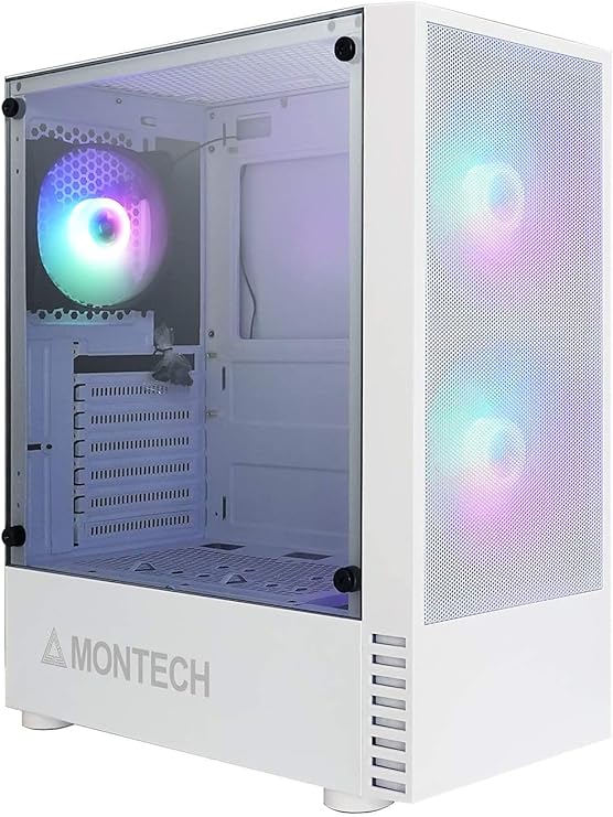 Montech X2 PLUS Beyaz mATX/Yüksek Hava Akışı, Mesh Ön Panel, Tam Cam Yan Panel, Önceden Takılmış 2 x 140 mm, 1 x 120 mm ARGB Fanlar/Type C / USB3.0 /