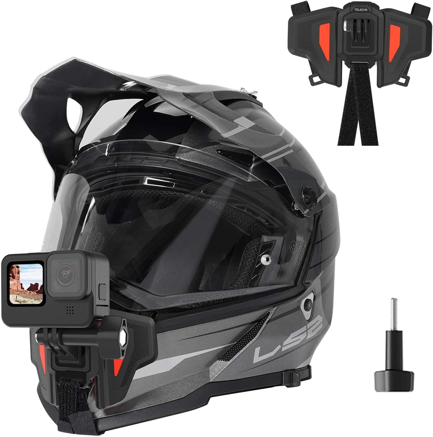 TELESIN Motosiklet Kaskı GoPro Hero 11, 10, 9, 8, 7, 6, Insta360 X3, ONE X2, ONE X, ONE X, DJI OSMO Aksiyon, Kaymaz Silikon, Kurulumu Kolay, Aksiyon Kamera Aksesuarları 2. Nesil için Çene Montajı