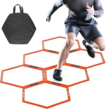 6PCS Hex Agility Rings, Speed Rings, Premium Hexagon Rings with Carry Bag, Portable Agility Hurdles Ladder for Agility Footwork Training