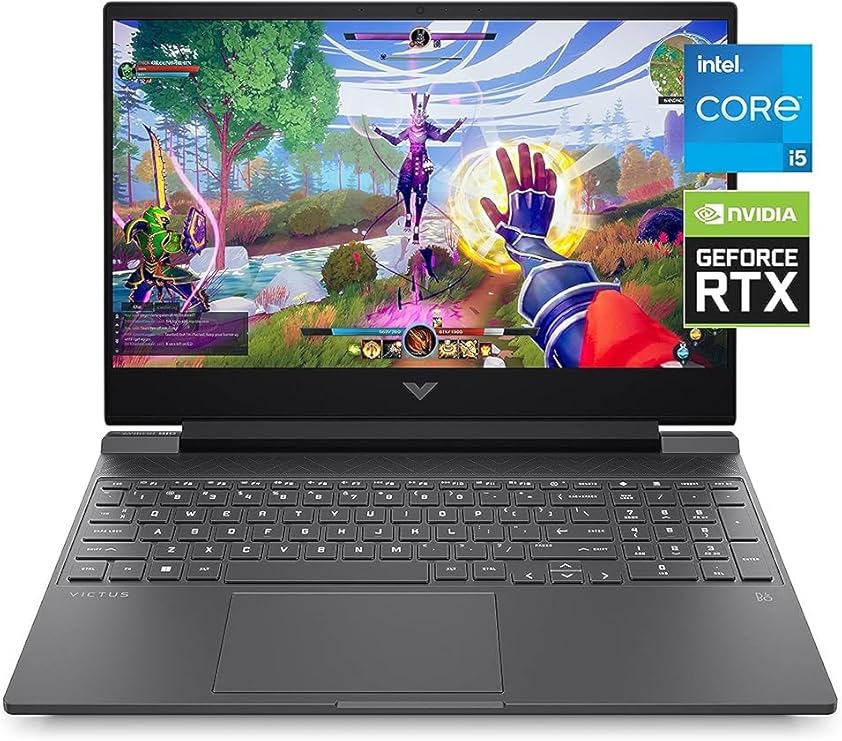 كمبيوتر محمول من HP Victus 15 Gaming ، NVIDIA GeForce RTX 3050 ، الجيل الثاني عشر من Intel Core i5-12500H ، 8 جيجابايت من ذاكرة الوصول العشوائي ، 512 جيجابايت SSD ، شاشة عالية الدقة بالكامل ، Windows 11 Home ، لوحة مفاتيح بإضاءة خلفية, حراري محسن ( 15-fa0025nr ، 2022 )