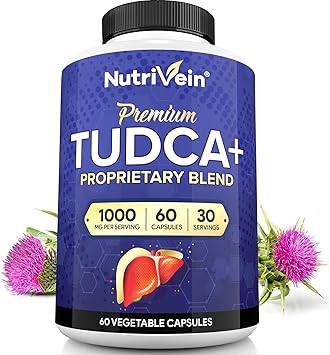 Nutrivein Premium TUDCA + ملحق دعم الكبد 1000mg - 30 يومًا (60 كبسولة): TUDCA Supplement أملاح الصفراء لعافية الكبد