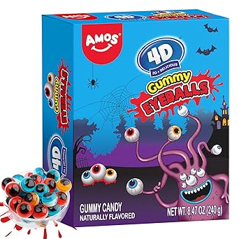 Amos Eyeball Candy 4D Gummy Eyes, Individually Wrapped Eye Candies, 3D Eyeballs Shaped, Perfect Treat for Kids or Parties 40 Count Eyeball 8.47oz pack of 1