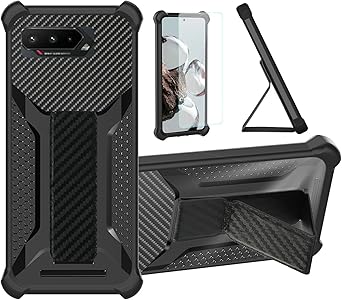 Aroepurt Case for Asus Rog Phone 5 Phone Case Stand Cover [with Tempered Glass Screen Protector] Hybrid Case [Folding Support Magnetic] [Frosted Anti-Fingerprint] Black