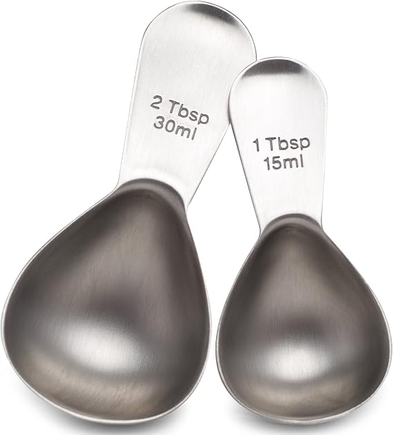 COLETTI Coffee Scoop Pack of 2 - ملعقة كبيرة - مقبض قصير من الفولاذ المقاوم للصدأ لقياس القهوة المطحونة والسكر والخبز (1 و 2 TBSP)