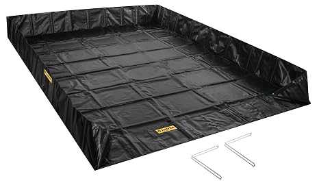 Justrite Angle Bracket QuickBerm, 12' x 16' x 12" Large Oil Spill Containment Berm, 1,436 Gallon Spill Capacity, PVC Coated Fabric, Made in The USA, Black, 28073