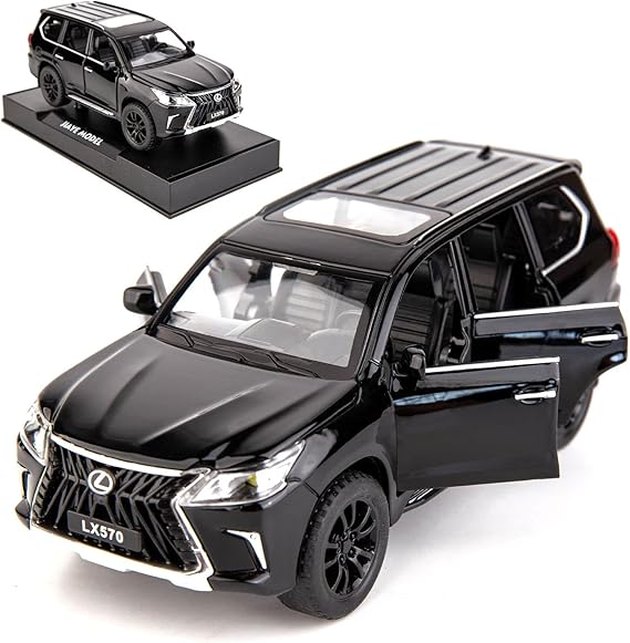 BDTCTK 1/32 متوافق مع لكزس LX570 على الطرق الوعرة في سيارة SUV موديل فاخرة ، سبائك الزنك سحب سيارة لعبة مع الصوت والضوء لهدية الأطفال الصبي فتاة (أسود)