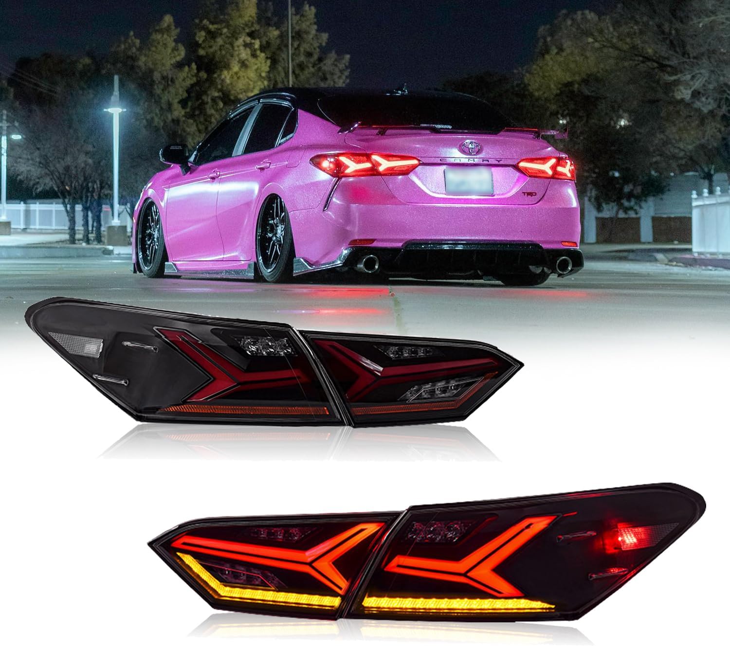 HCMOTIONZ Toyota Camry Tail Light, Tail Lamp, 10th Generation 70 Series, LED Sequential Turn Signal, Flowing Turn Signals, For Toyota Camry 2018-2022, Set of 4 Left and Right