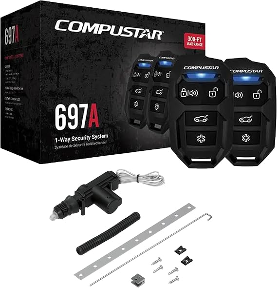 Compustar CS697-A 1-Way 200 'Alarm بدون مفتاح بدون صفارات الإنذار و Code Alarm DA1 مشغل قفل باب بسلكين