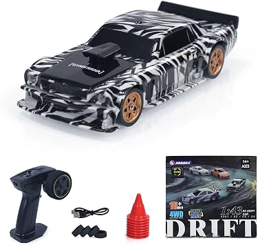 TOUCAN RC HOBBY 143 Ready to Run Race Car Gyro Drift Car 4WD Traffic Cones Mini Model for Ages 14+ with a Gyro Camouflage