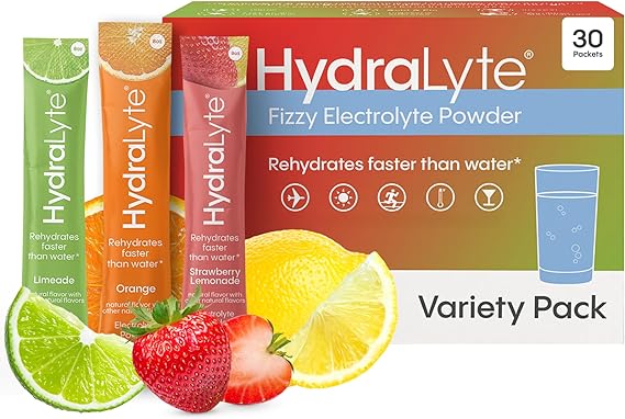 Hydralyte Low Sugar Rapid Rehydration - حزم مسحوق المنحل بالكهرباء المتلألئة الخفيفة ، 8 أونصات من الخدمة | حزم ترطيب متنوعة | ترطيب للحرارة والسفر والتمارين وحفلات العازبة ( 30 Count )