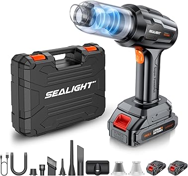 SEALIGHT فراغ سيارة محمولة لاسلكي ، شفط عالي الطاقة ومنفضة هواء ، 7 في 1 مقبض مكنسة كهربائية للسيارات ، مكتب ، حيوان أليف