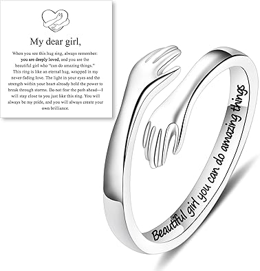 M MOOHAM Graduation Gifts for Girls - S925 Sterling Silver Hug Ring, Adjustable Hope Rings Jewelry Birthday Gifts for Kindergarten Preschool Daughters Granddaughters