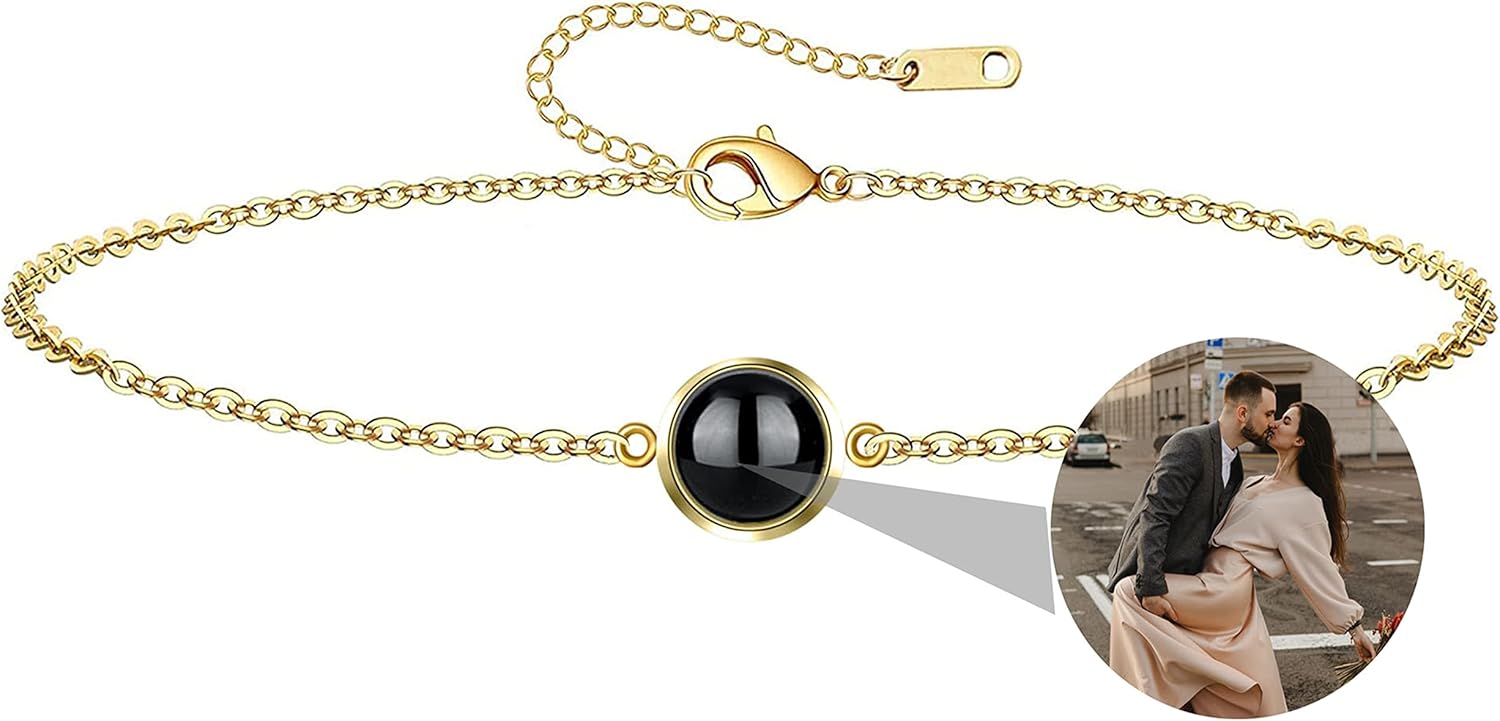 Custom Photo Bracelet for Women Personalized Photo Projection Bracelet with Picture Inside Sterling Silver Circle Photo Bracelet Customized Picture Projection Bracelets for Birthday Anniversary