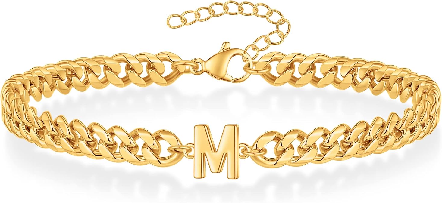 Initial Bracelet for Men - Gold Silver Cuban Link Chain Adjustable Initial Bracelet for Mens Jewelry, Unique Gifts for Men Husband Dad Father