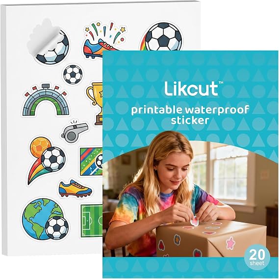 Likcut Printable Vinyl Sticker Paper for Inkjet Printer - 8.5"x11" Matte White Waterproof Sticker Paper for Crafts, Custom Stickers, DIY Cards and Small Business Projects, 20 Sheets