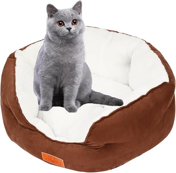 Dog Beds for Small Dogs - Round Cat Beds for Indoor Cats, Washable Pet Bed for Puppy and Kitten with Slip-Resistant Bottom (Coffee,Small)