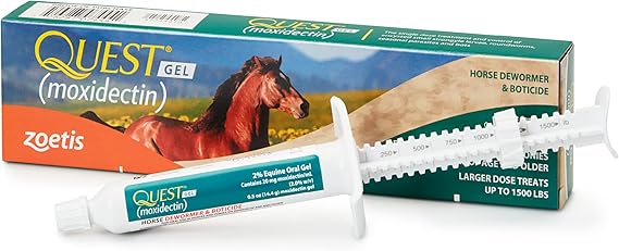 Quest Gel Moxidectin Horse Dewormer ، موسم الرعي المبكر الموصى به للخيول والمهور 6 أشهر فما فوق ، 0.5oz Sure-Dial Syringe