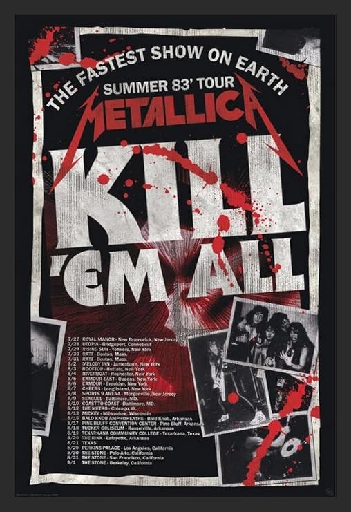 شراء ART FOR LESS المرخصة رسميًا Metallica - Kill'em All 83 Tour 24 x 36 Inch Framed Art Poster - إطار خشبي قوي هندسي مع زجاج Plexi - جاهز للتعليق
