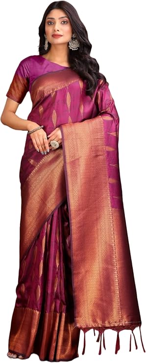Indian Women's Banarasi silk Saree Zari Woven for festival with Unstitched blouse piece 12952
