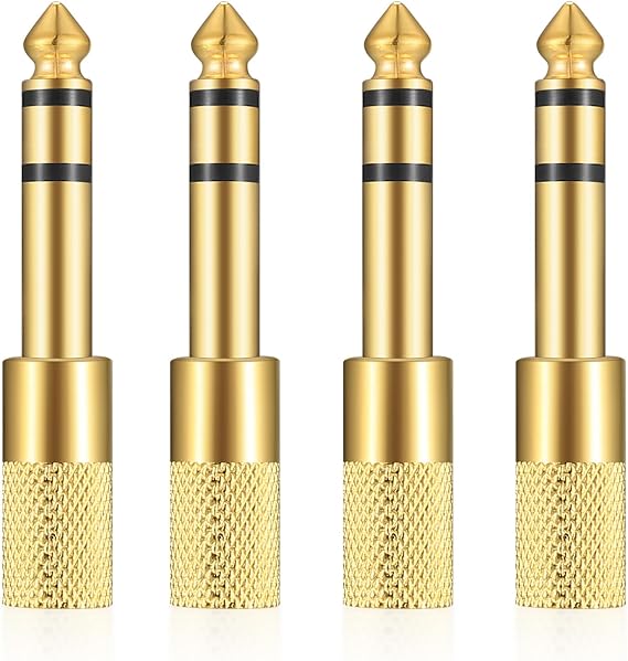 Xujinsongg 6.35mm (1/4 inch) Male to 3.5mm (1/8 inch) Female Stereo Headphone Adapters, 4 Pcs 3.5mm/1/8'' Female to 6.35mm/1/4'' Male Stereo Audio Adapter Jack Plug for Headphone, Gold Plate