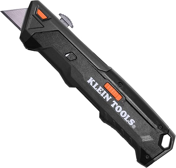Klein Tools 44308 Auto-Loading Retractable Utility Knife, Utility Box Cutter, Dual-Sided 10 Blade Magazine, Standard and Hook Blades, Professional Work Knife