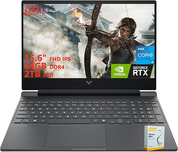 كمبيوتر محمول للألعاب HP Victus 15 | 15.6 بوصة FHD IPS مضاد للتوهج 144 هرتز | Intel 8-Core i5-13420H | 64 جيجابايت DDR4 2TB SSD | NVIDIA GeForce RTX 3050 6GB | لوحة مفاتيح بإضاءة خلفية شحن سريع Win11 مع ملحق DLCA