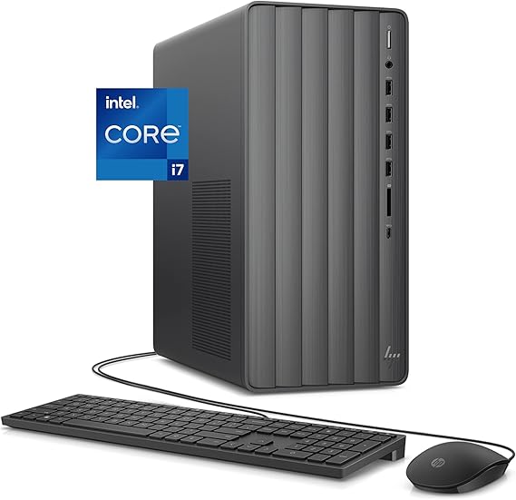 HP Envy Desktop ، الجيل الثاني عشر من Intel Core i7-12700 ، 16 جيجابايت من ذاكرة الوصول العشوائي ، 512 جيجابايت SSD و 1 TB SATA Hard Drive ، Windows 11 Pro ، Wi-Fi & Bluetooth ، لوحة مفاتيح سلكية وماوس, برج الكمبيوتر المبني مسبقًا (TE01-3022 ، 2022)