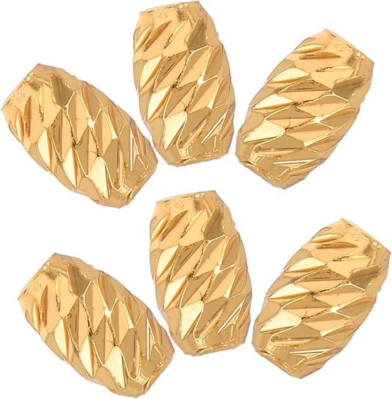 6pcs Plated Golden Spacer Beads Oval Barrel Charm with Hole for DIY Bracelets Necklaces Jewelry Making Crafting Radiant Laser Finish Beads