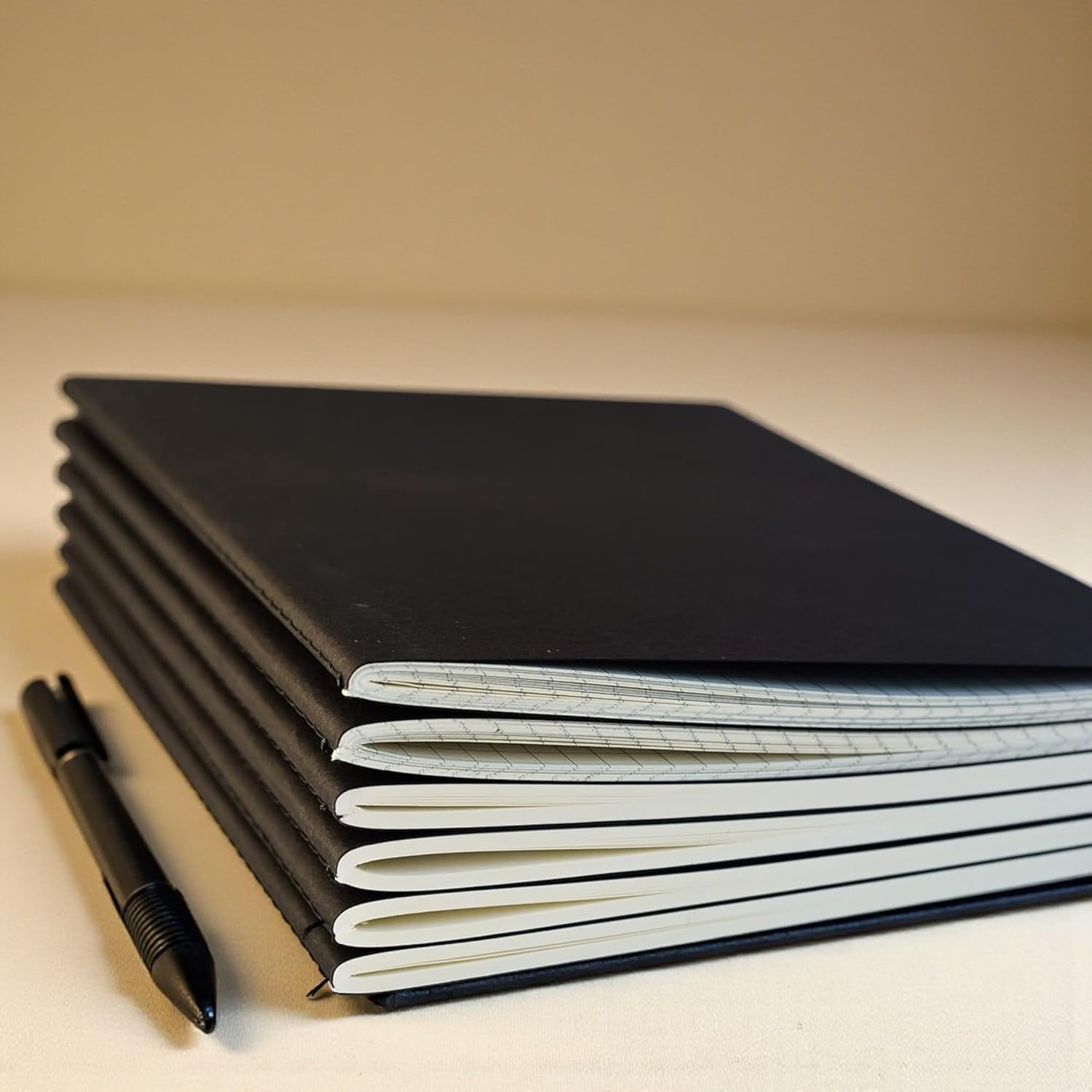 Difference Introduction 4 Pieces Checkered Tailor Stitched Notepad, A5 Size, 40 Leaf Planning, Ideal for Office Black Cover Design