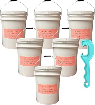 5-Gallon Food-Grade Buckets with Lids (6-Pack, White) BPA-Free, Commercial-Grade Plastic, Includes Free Bucket Opener Tool