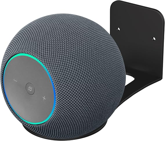 Amazon Echo Studio 2025版に適用する オールメタル壁掛けラック - 省スペース、丈夫で長持ち、内蔵ケーブル管理、滑り止め台座、耐荷重10ポンド、取り付け簡単 - ブラック 1個
