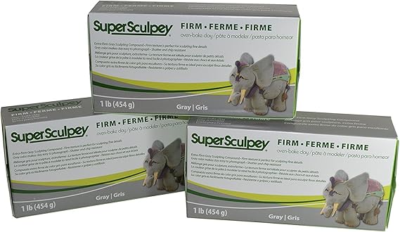 مركب النحت سوبر Sculpey من الطين الرمادي بالفرن - مقاوم للكسر والرقائق - 1 Lb ، عبوة 3