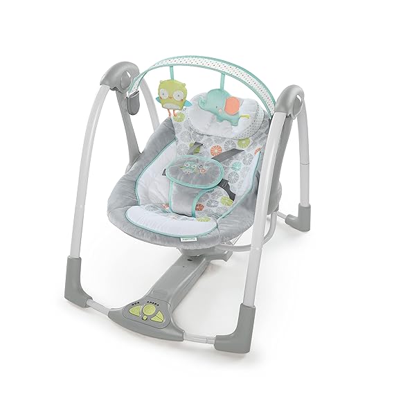 إبداع تأرجح 'n Go 5-Speed Baby Swing - قابل للطي ، محمول ، 2 ألعاب وأصوات أفخم ، 0-9 أشهر 6-20 رطل ( عناق وأوتس )