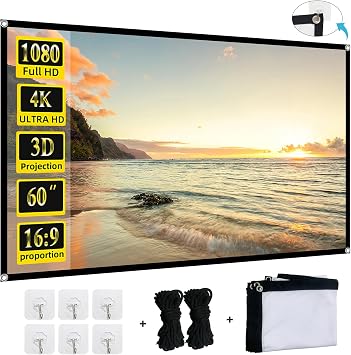 Foldable 60-inch Projector Screen, XINLEMY 4K 16:9 HD Portable Projection Movie Screen Double-Sided Cinema Screen for Home Theater Backyard Indoor and Outdoor