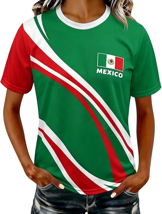 Mexico Jersey Women 2026 Soccer Cup Shirts Mexico Jersey Funny Graphic Short Sleeve Crop Tops Streetwear