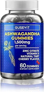 Ashwagandha Gummies 1,500mg with Vitamin D & Zinc | Vegan Ashwagandha Supplement for Mood & Immune Support, Focus & Relaxation | Gluten-Free, Non-GMO | Cherry Flavor, 60 Count