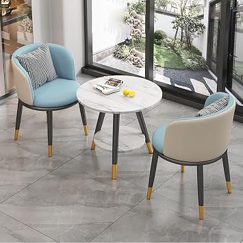 Office Reception Room Club Table and Chair Set, Small Conference Room Negotiation Table Sets, Cafe Balcony Living Room Simple Round Dining Table, Modern Style Furniture (Blue Gray One Size)