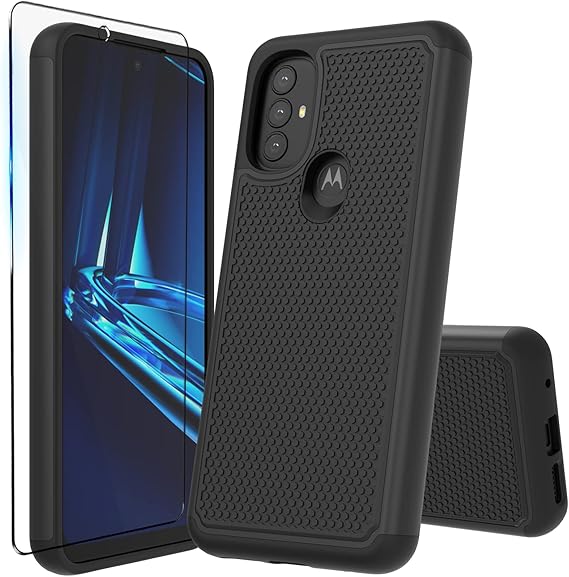 Huness for Moto G Pure Case / Moto G Power 2022 Case with Temper Glass Screen Dual Layer Heavy Duty Protection and Military Grade Drop Proof - Black
