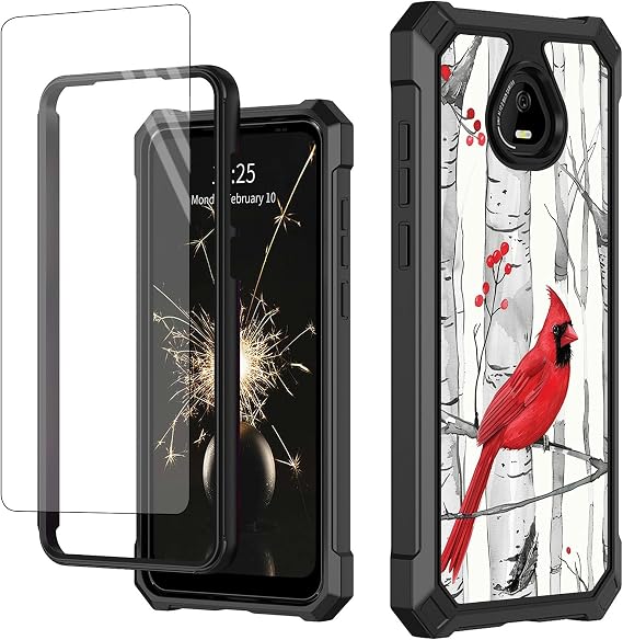 Case for Schok Volt (SV67Q SV67332) with Tempered Glass Screen Protector, Full-Body Protective Shockproof Rugged Bumper Durable Phone Cover Case for Schok Volt Sv67q, Cute Cardinal