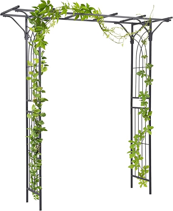 Outsunny 82 "قوس حديقة معدنية زخرفية Trellis مع أنابيب فولاذية متينة وأعمال مخطوطة أنيقة ، مثالية لحفلات الزفاف - أسود - كبير