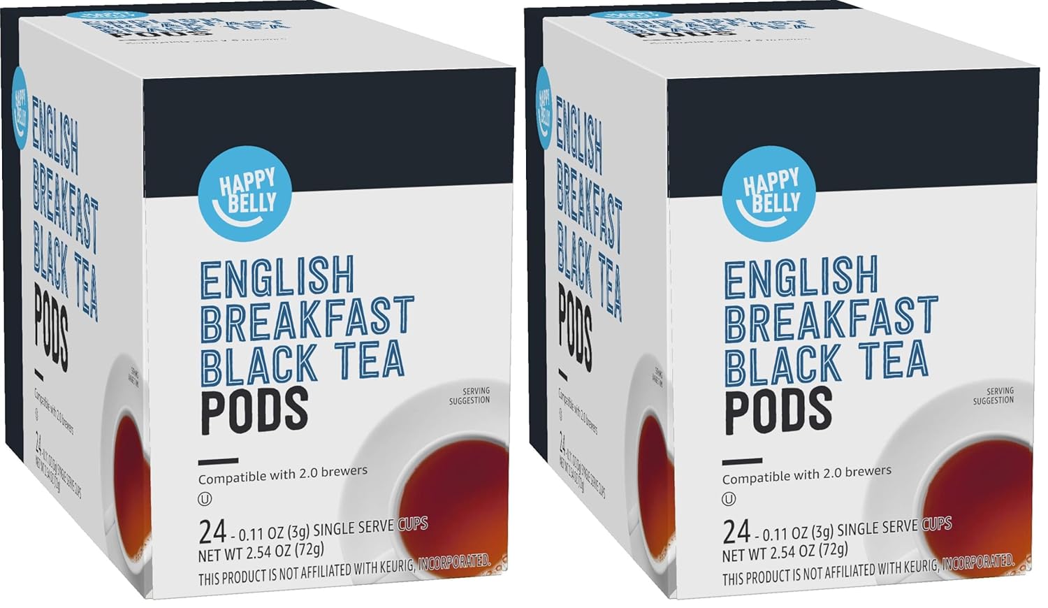 Happy Belly Tea Pods, English Breakfast, 24 Count, Compatible with 2.0 K-Cup Brewers Pack of 2