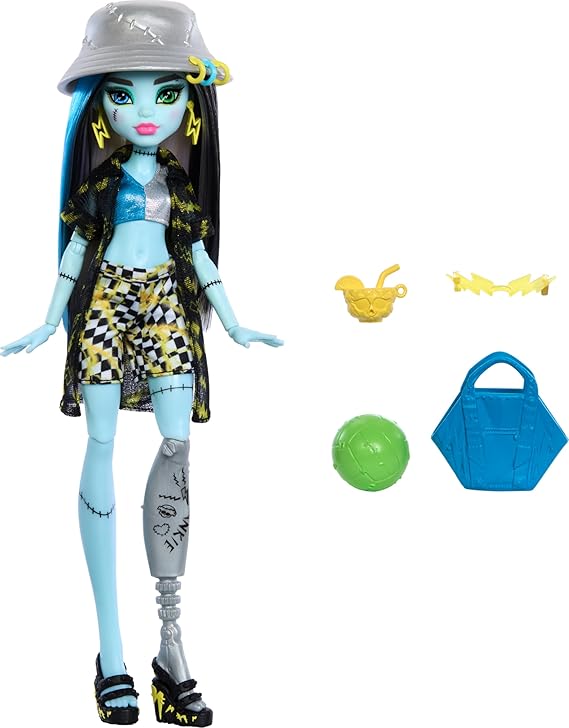 Monster High Scare-adise Island Frankie Stein Doll with Swimsuit، Coverup & Beach Accessories مثل Hat، Volleyball & Tote