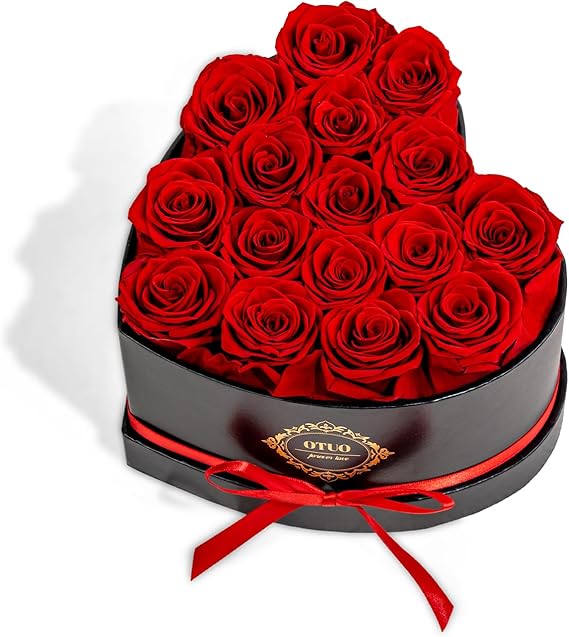 16 الورود المحفوظة في صندوق على شكل قلب، الزهور للتسليم رئيس الوزراء آخر ما يصل 2 سنوات، الزهور الحقيقية إلى الأبد للزوجة، صديقة، الأم، الورود الأبدية للذكرى السنوية - الأحمر