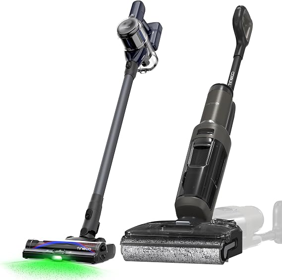 مكنسة كهربائية Tineco Floor ONE i6 Stretch Wet Dry + مكنسة كهربائية لاسلكية Pure ONE S50 Pro، ممسحة كهربائية ذاتية التنظيف Flashdry 185F مع عصا ضوء خضراء 120