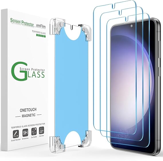 amFilm 3 Pack Magnetic OneTouch for Samsung Galaxy S23 6.1" Screen Protector Tempered Glass,9H Hardness,30 Seconds Auto-Alignment & Ultra Fast Installation(Magnetic & Reusable)