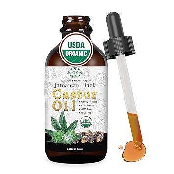Organic Jamaican Black Castor Oil in Glass Bottle Cold Pressed Hexane Free, 100% Pure Natural Hair Strengthening Oil, Black Castor Oi for Hair Growth Eyelashes Eyebrows (2oz/60ml)