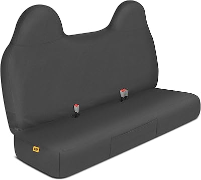 Caterpillar Custom Fit Front Bench Seat Cover with Utility Pockets for Ford F250  F350  F450  F550 1999-2007 - Durable Black Oxford Super Duty Interior Truck Seat Cover